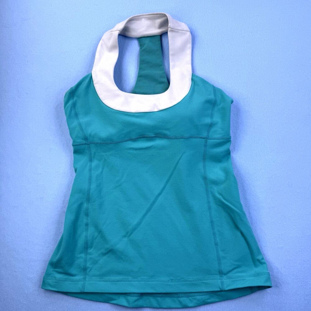 Lululemon Women's Scoop Me Up Tank Teal w/White Racerback Padded Size 6 1060